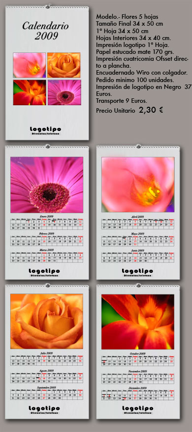 calendarios de pared flores